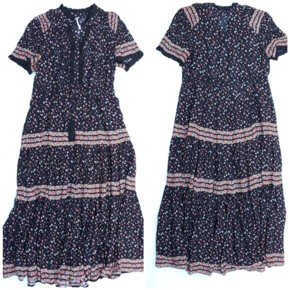 Free People Black Floral Flowy Short Sleeve Dress - Picture 2 of 7